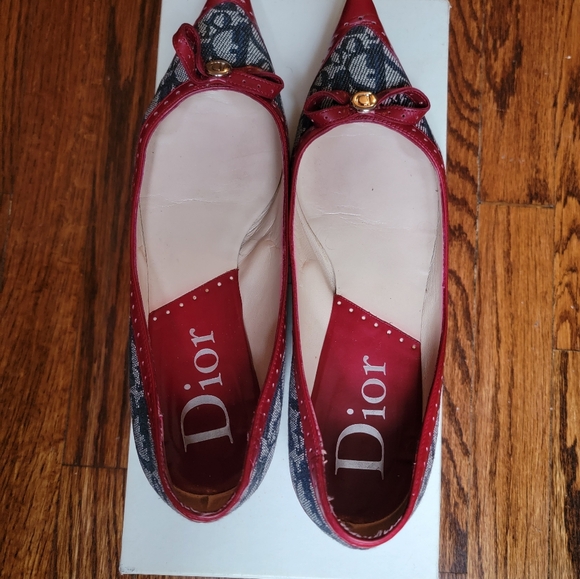 Rare! Dior Classic Canvas Logo Flats with Burgundy Trim - Picture 5 of 11